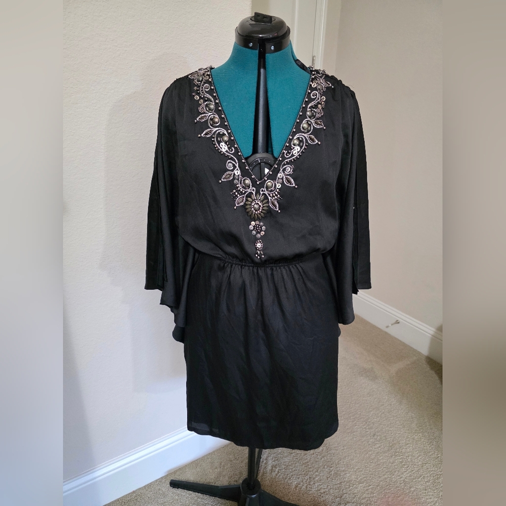 White House Black Market Embellished Black Tunic